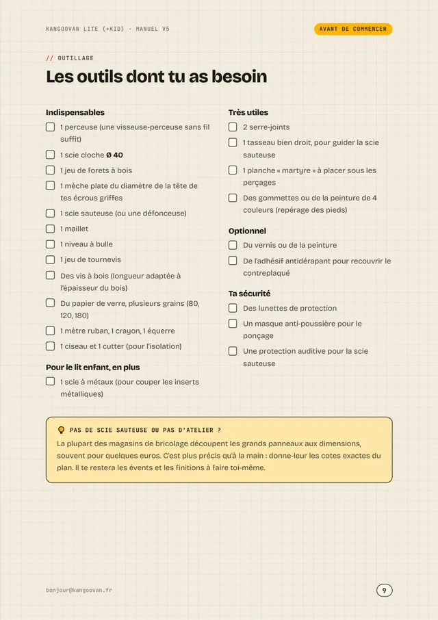 Liste de l'outillage à cocher